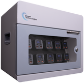 POWER TECHNOLOGIES 10 Bay Secure Battery Charging Cabinet w/ 10 Power Bank Batteries - 220V UK, MODEL- PowerVault-10/10, SKU- CAB-PVS-B10K-U10